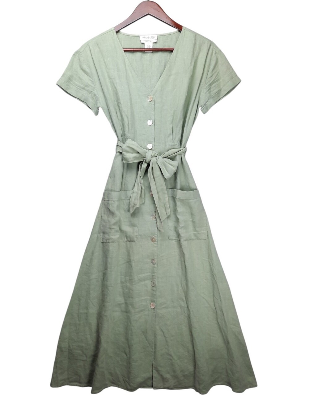Rachel Zoe Sage Green Linen Button Down Maxi Dress SZ XS